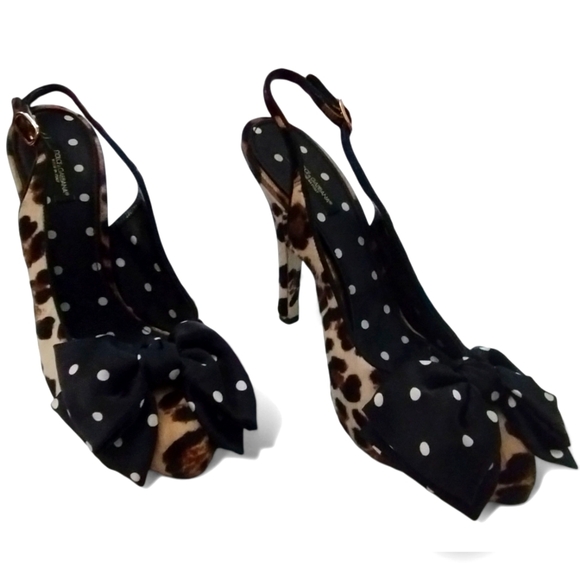 Dolce & Gabbana Polka Dot Leopard Slingback Heels Pumps 40 - Picture 5 of 9
